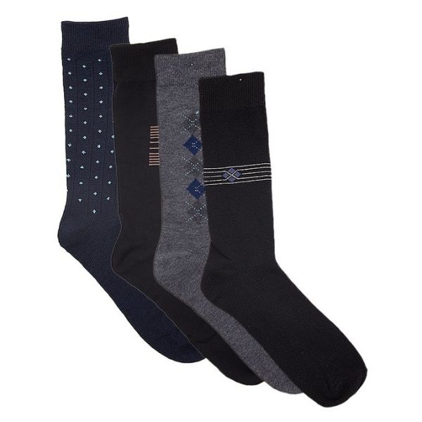 Black Blue Grey Cotton Elegant Socks 6 Pack