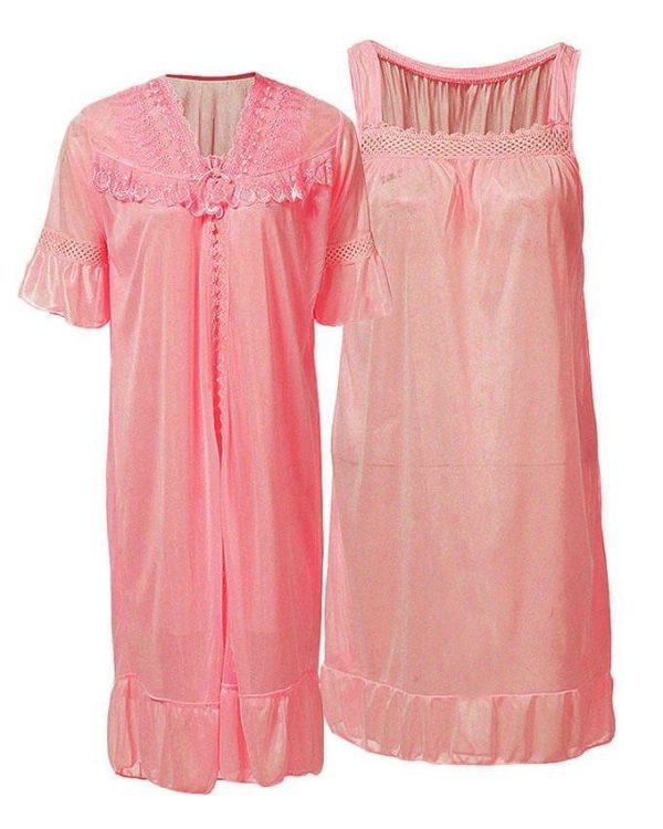 Rose Pink Nylon & Net Blossom Nightwear For Women