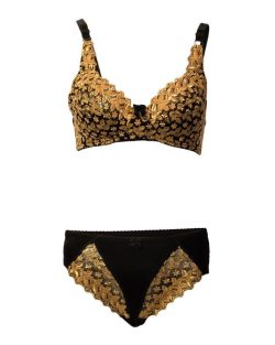 Set Of Golden Mixed Cotton Bra And Panty