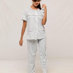 Grey Cotton Half Sleeves Night suit for Women