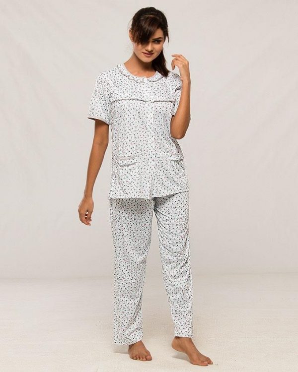Grey Cotton Half Sleeves Night suit for Women