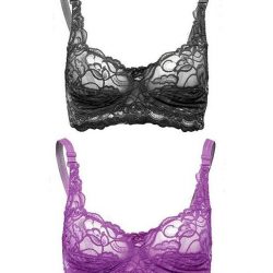 Pack of 2 Black & Purple Net & Nylon Lace Sensation Bra for Women