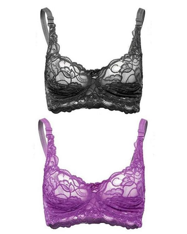 Pack of 2 Black & Purple Net & Nylon Lace Sensation Bra for Women