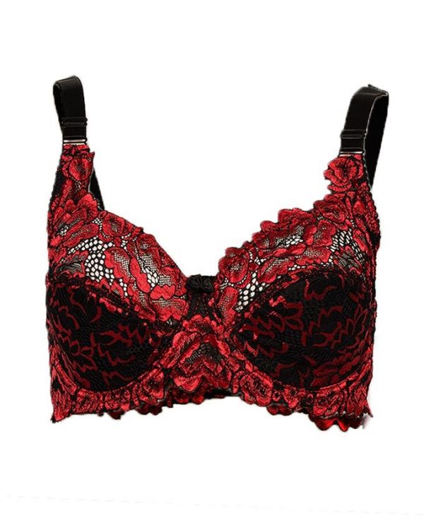 Red Nylon & Lace Lace Bloom Bra