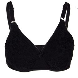 Black Knitted Cotton with Lace Bra for Women