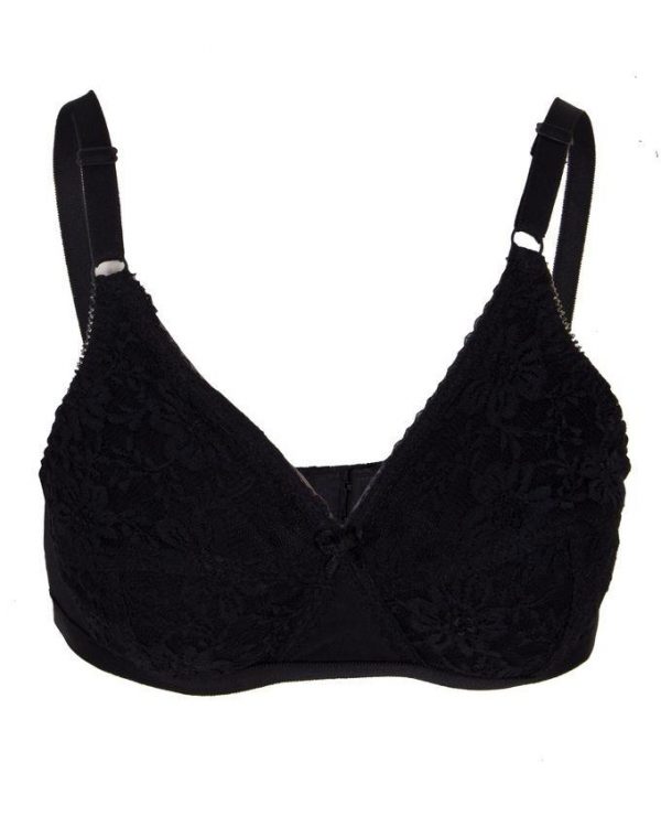 Black Knitted Cotton with Lace Bra for Women