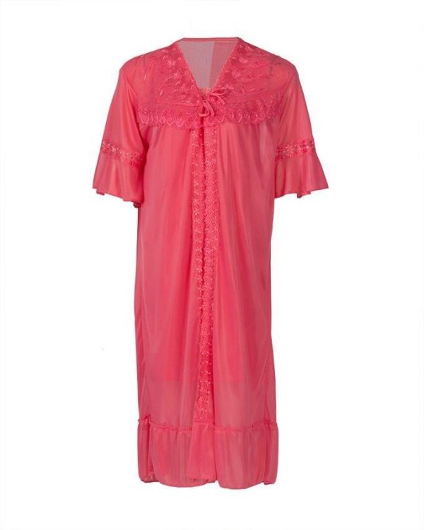 Rose Pink Nylon & Net Nightsuit For Women - Nylon Nighty-Rose Pink