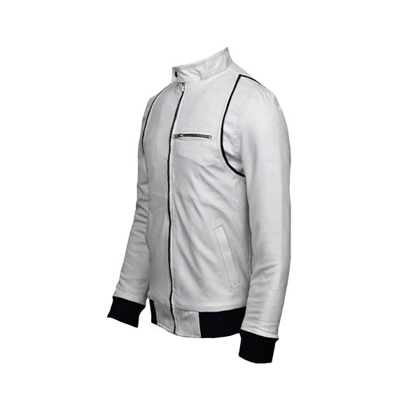 Men Slim Fit PU Leather Jacket A1 White