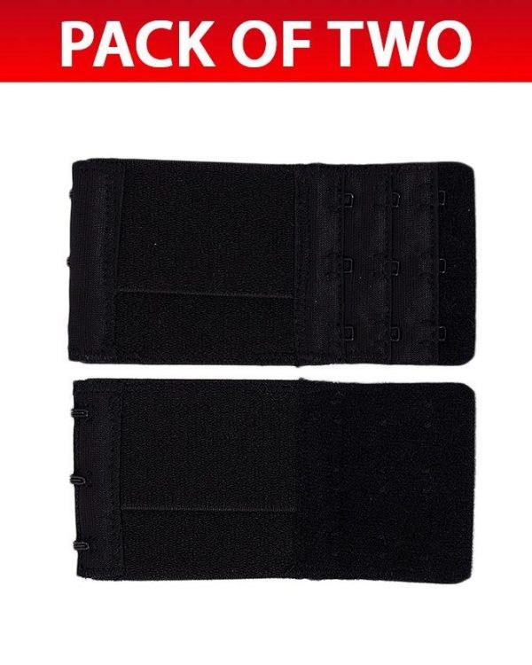 Pack Of 2 Black Brushed Nylon 3×3 Hook & Eye Bra Extenders For Women