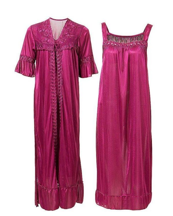 Plum Nylon & Net Nightwear For Women