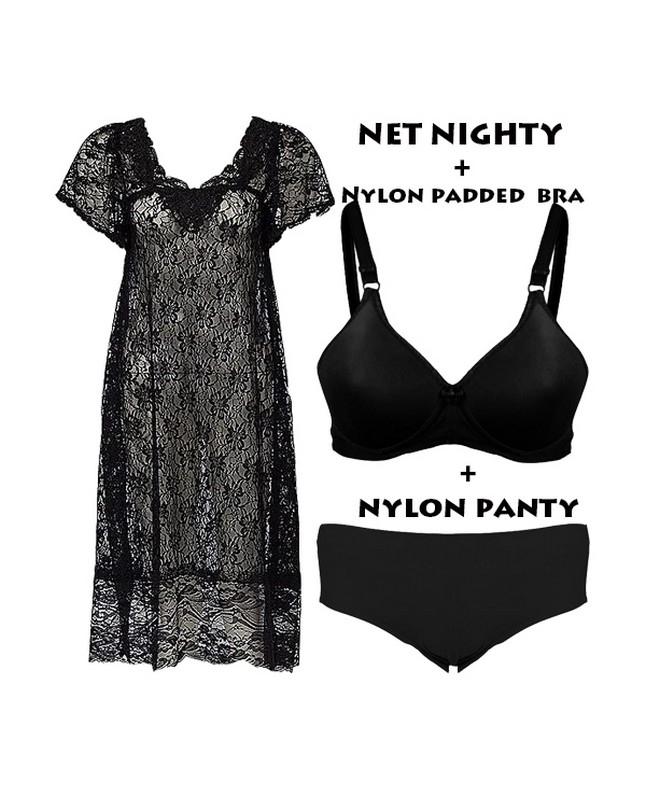 Pack of 3 - Net Nighty with Bra and Panty : Buy Online At Best Prices In  Pakistan