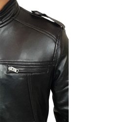Men Slim Fit PU Leather Jacket B666 Black C