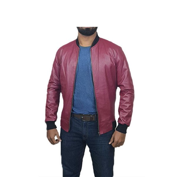 Men Slim Fit PU Leather Jacket BOOMBER Maroon A