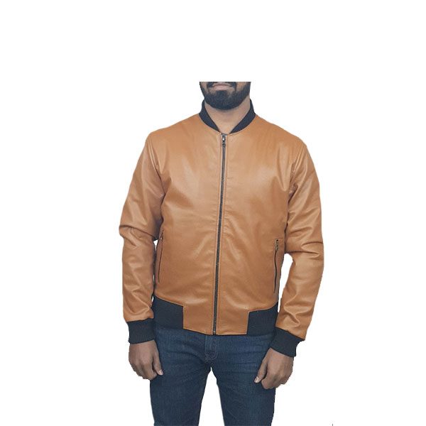 Men Slim Fit PU Leather Jacket BOOMBER Mustard A