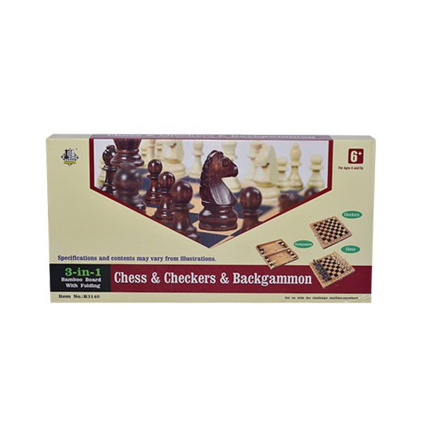 Wooden Chess Backgammon Checkers Game Set