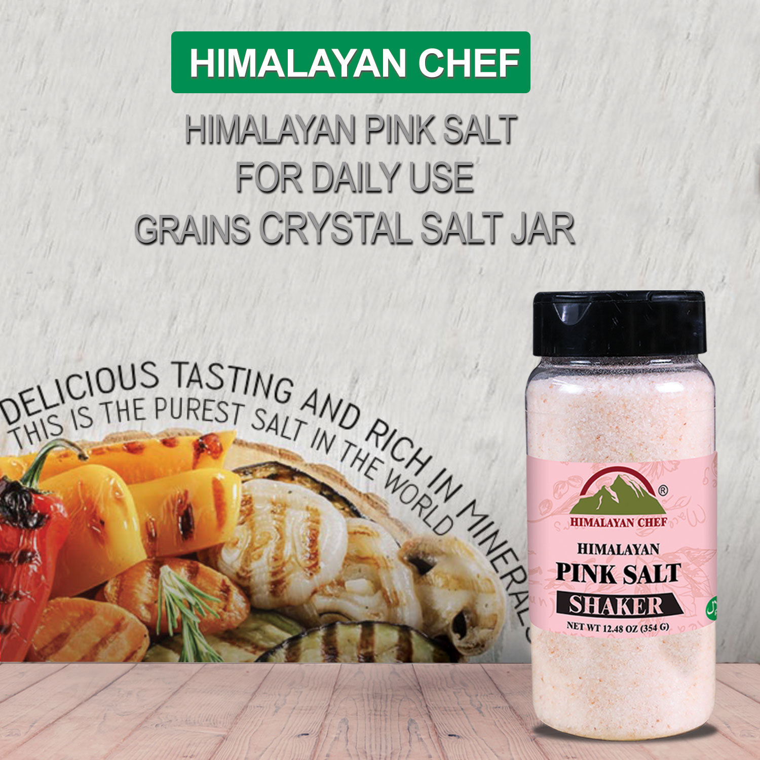 Himalayan Chef 100% Naturally Pure Pink Salt Fine Plastic Shaker-354g