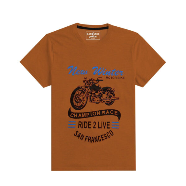 boy s motor bike printed mustered tee shirt front