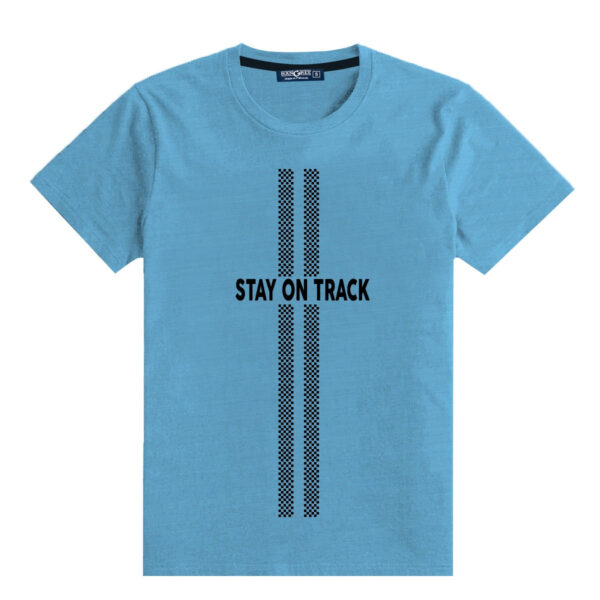 round neck stay on track printed tee shirt front