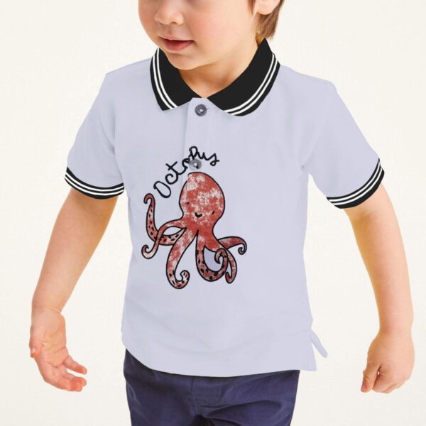 boys octopus printed tipping collar polo shirt a