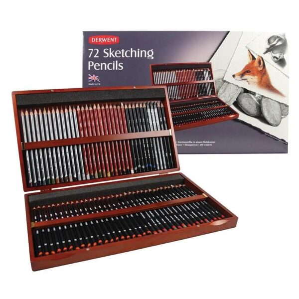 Derwent Charcoal Sketching Pencils Wooden Box Collections Pack Of