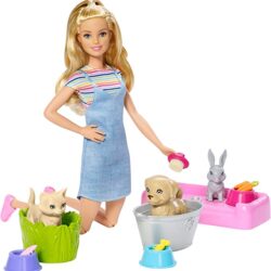d barbie play and wash pets playset fxh