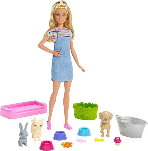 d barbie play and wash pets playset fxh